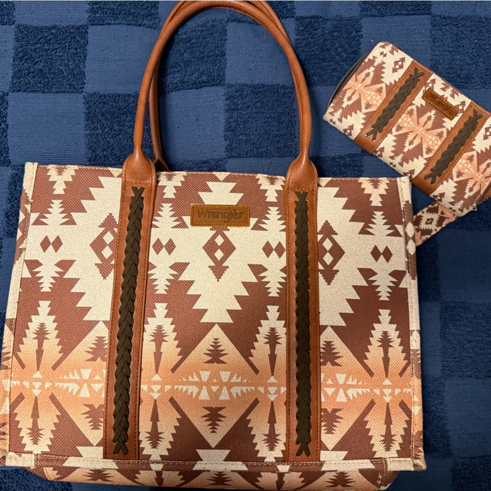 Brown and Cream Geometric Tote Bag